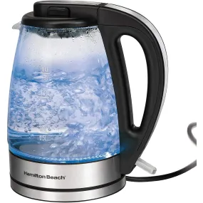 Hamilton Beach Cordless Glass Electric Tea Kettle, Brushed Metal-Clear, 1.7 Liter