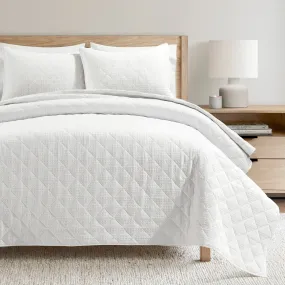 Haniya Solid Waffle Woven Cotton Textured Quilt Set