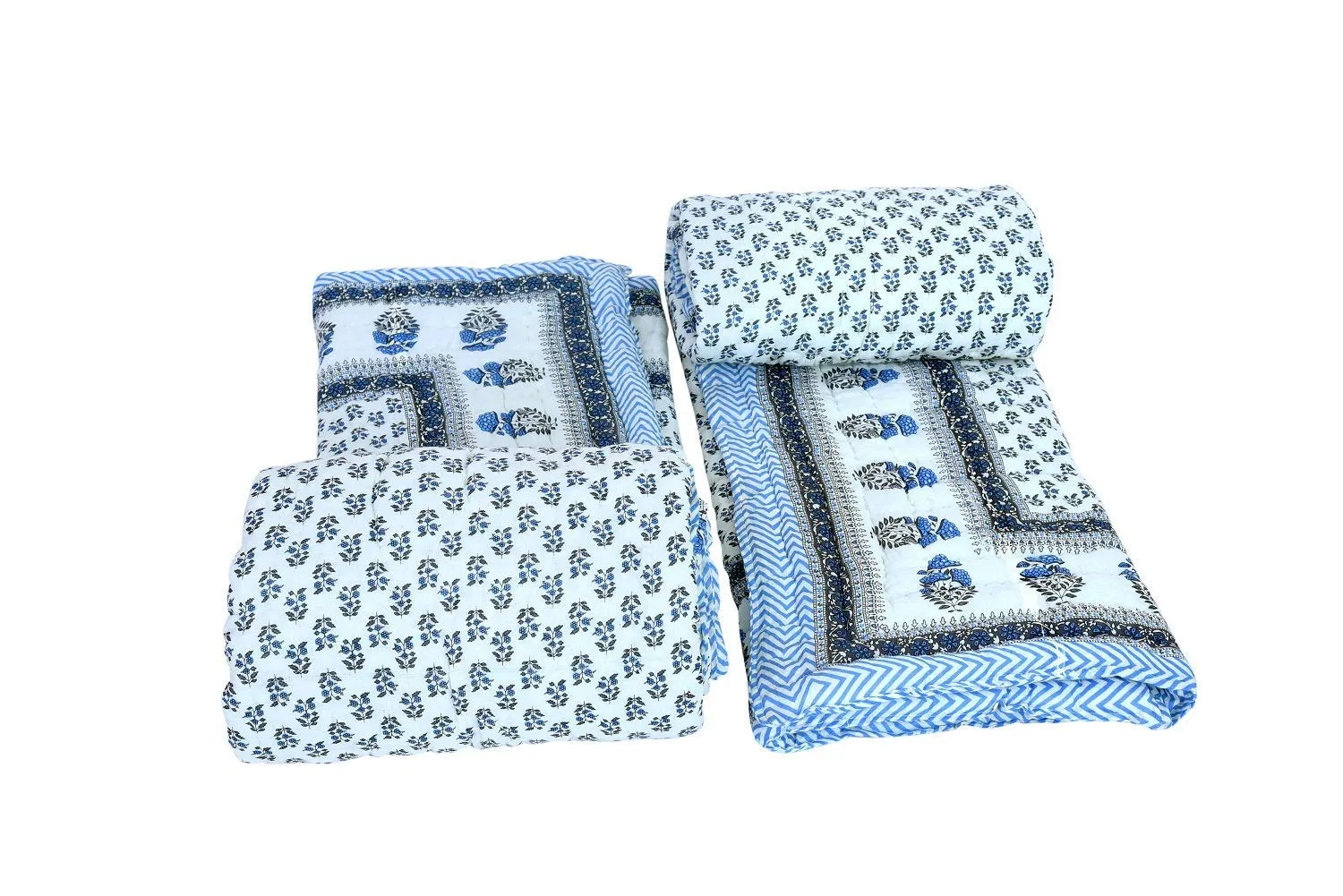 Hopee Shop Light Weight Single Bed Soft Jaipuri AC Quilt/Razai/Rajai Designer Blue booti Cotton Quilts Blankets for Home (Size 55X85 inch) - Set of 2 razai