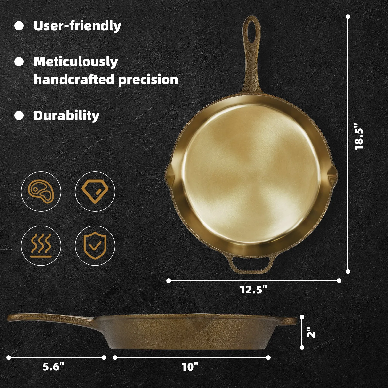 ILG8FE12S - iLiving Seasoned Modern Heirloom Mirror Polished Cast Iron Skillet Pan 12" (2.0" Wall Height/2.7 L)