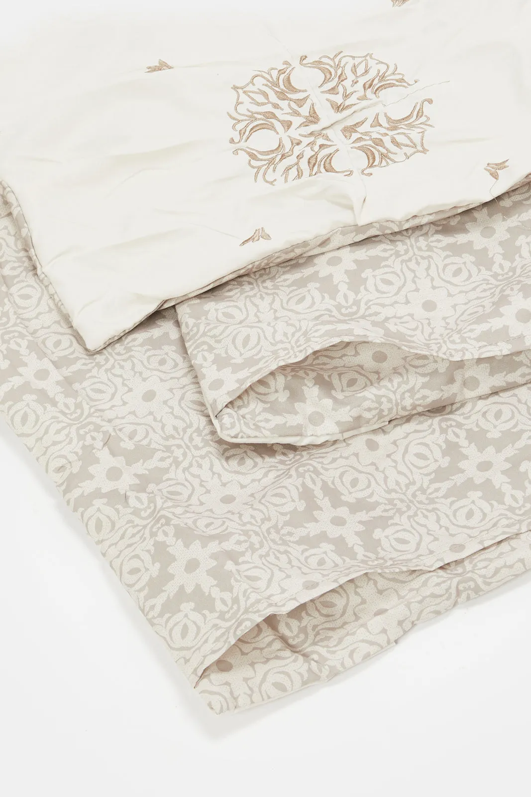 Ivory 7 Piece Flower Embroidery Comforter Set (King Size)