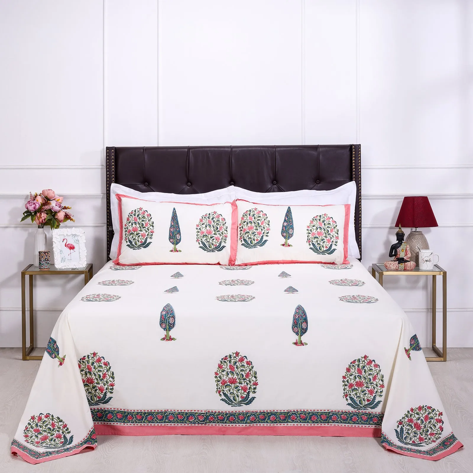 Kainat Flower Cream Cotton Percale Bedsheet