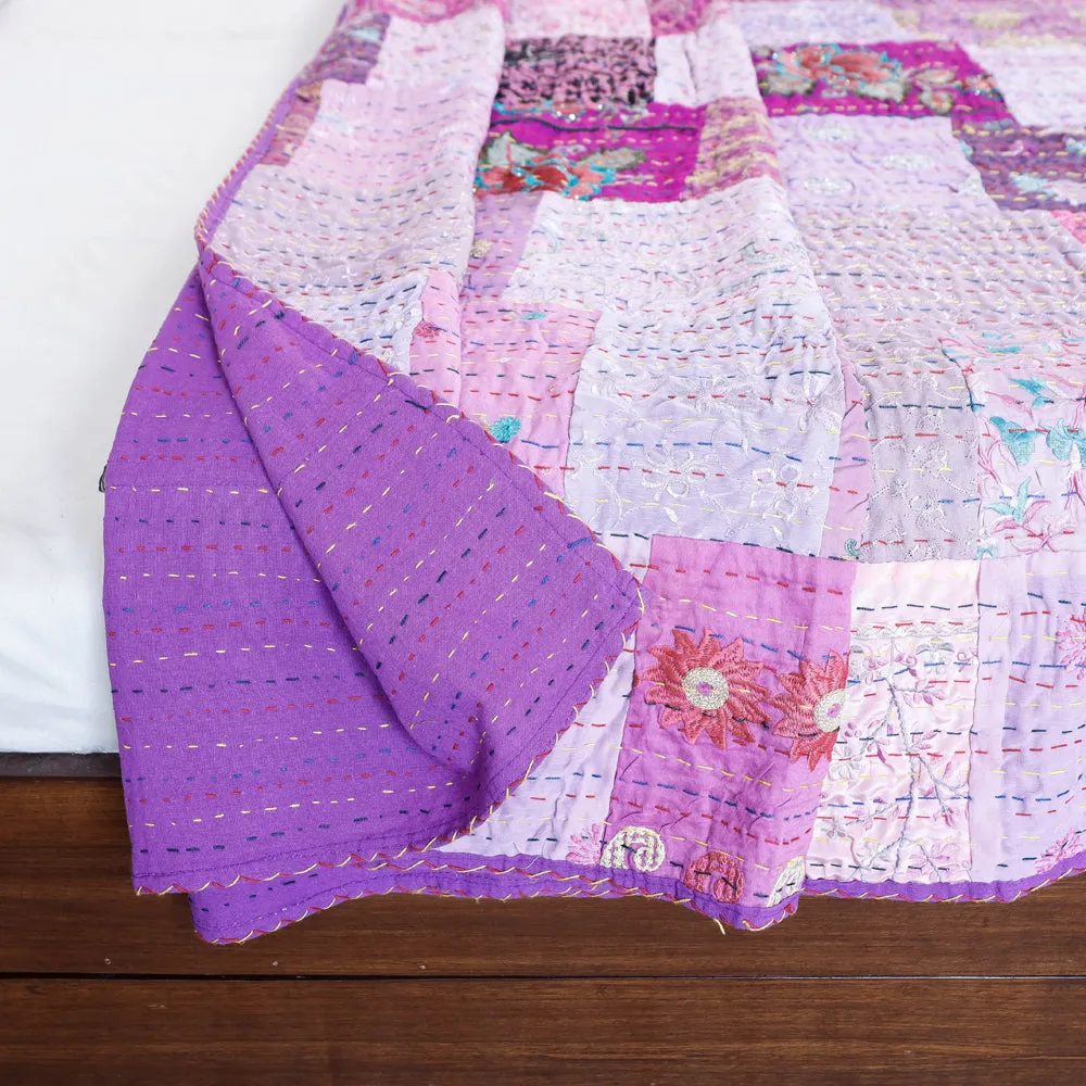 Khambadiya Patchwork Patola Silk Cotton Quilt / Gudri / Blanket (108 x 90 in)