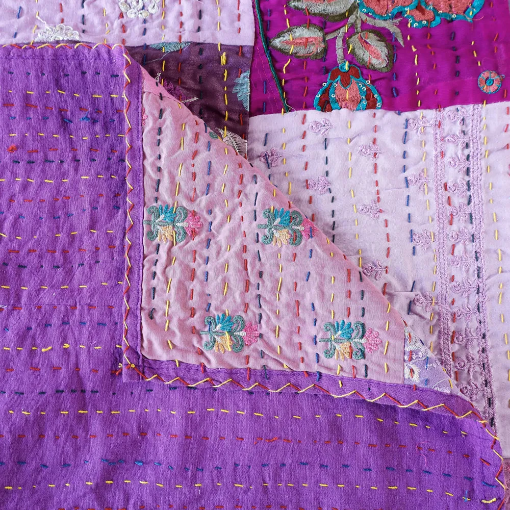 Khambadiya Patchwork Patola Silk Cotton Quilt / Gudri / Blanket (108 x 90 in)