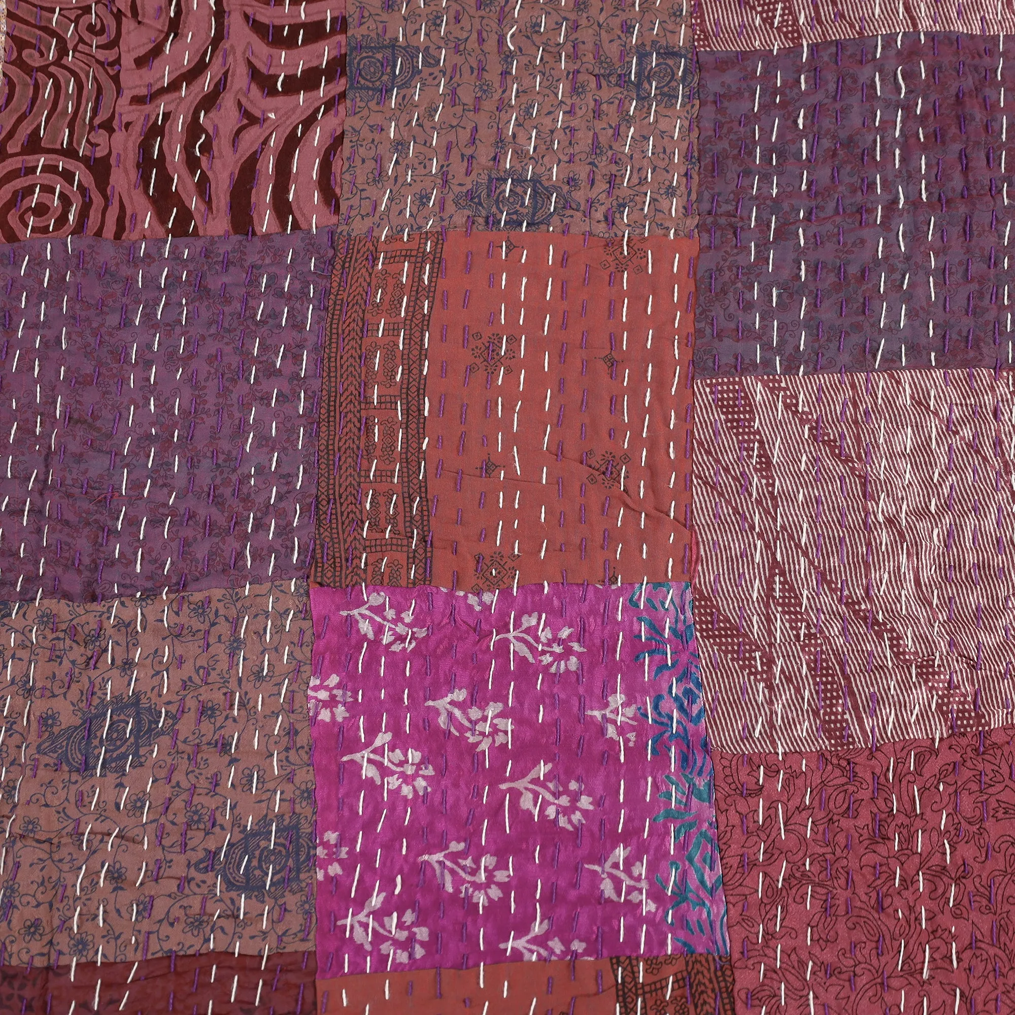 Khambadiya Tagai Patchwork Silk Cotton Quilt / Gudri / Blanket (108 x 90 in)