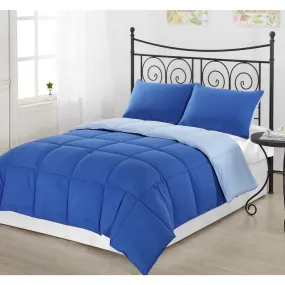 King-CAL King size 3-Piece Light Blue-Royal Blue Microfiber Comforter Set with 2 Shams