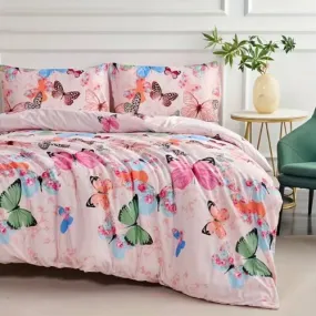 King size 6 pieces Bedding set Without Filler, Pink Butterfly design.