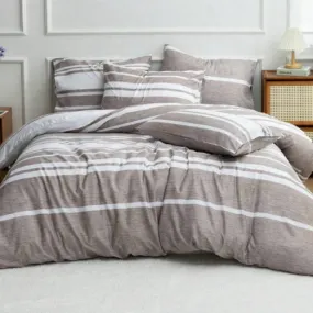 King Size 6 pieces, Light Brown Stripe Design Bedding set.