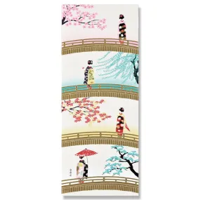 Kyo-Yuzen Dyeing Tenugui Towel (Japanese Hand Towel) - Japanese Maiko in Four Seasons -, Made in Kyoto, Japan