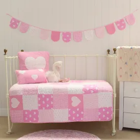 Lucy Pink Hearts Cot Quilt Nursery Crib Bed Linen