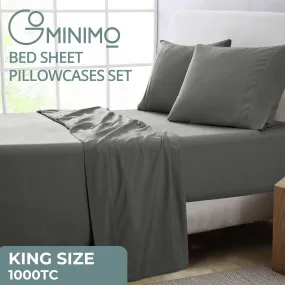 Luxury 1000TC Microfiber King Bed Sheet Set - 4 Pcs, Grey, GOMINIMO