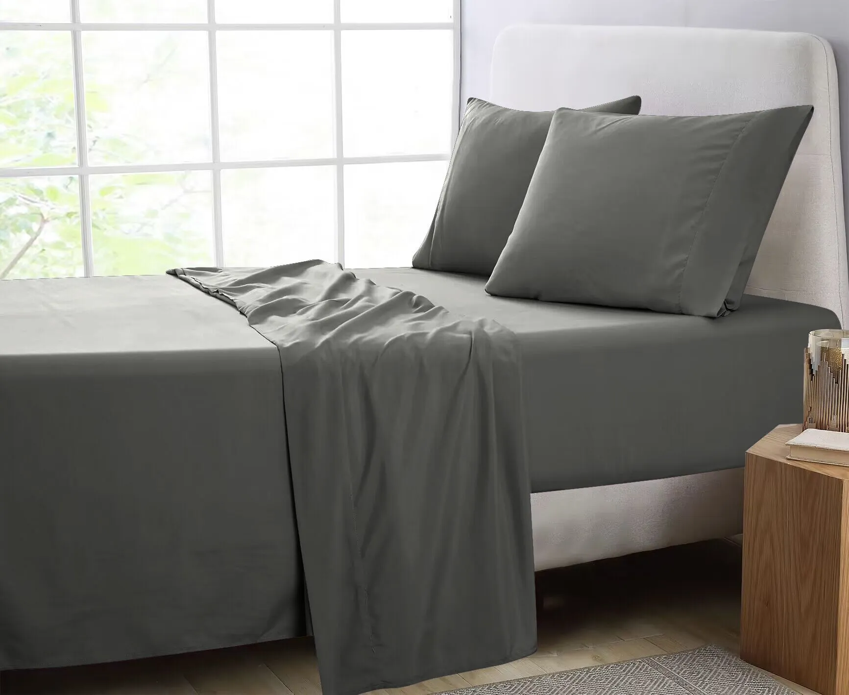 Luxury 1000TC Microfiber King Bed Sheet Set - 4 Pcs, Grey, GOMINIMO