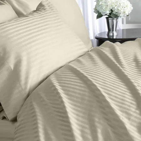 Luxury 600 Thread Count 100% Egyptian Cotton Queen Sheet Set Striped In Beige