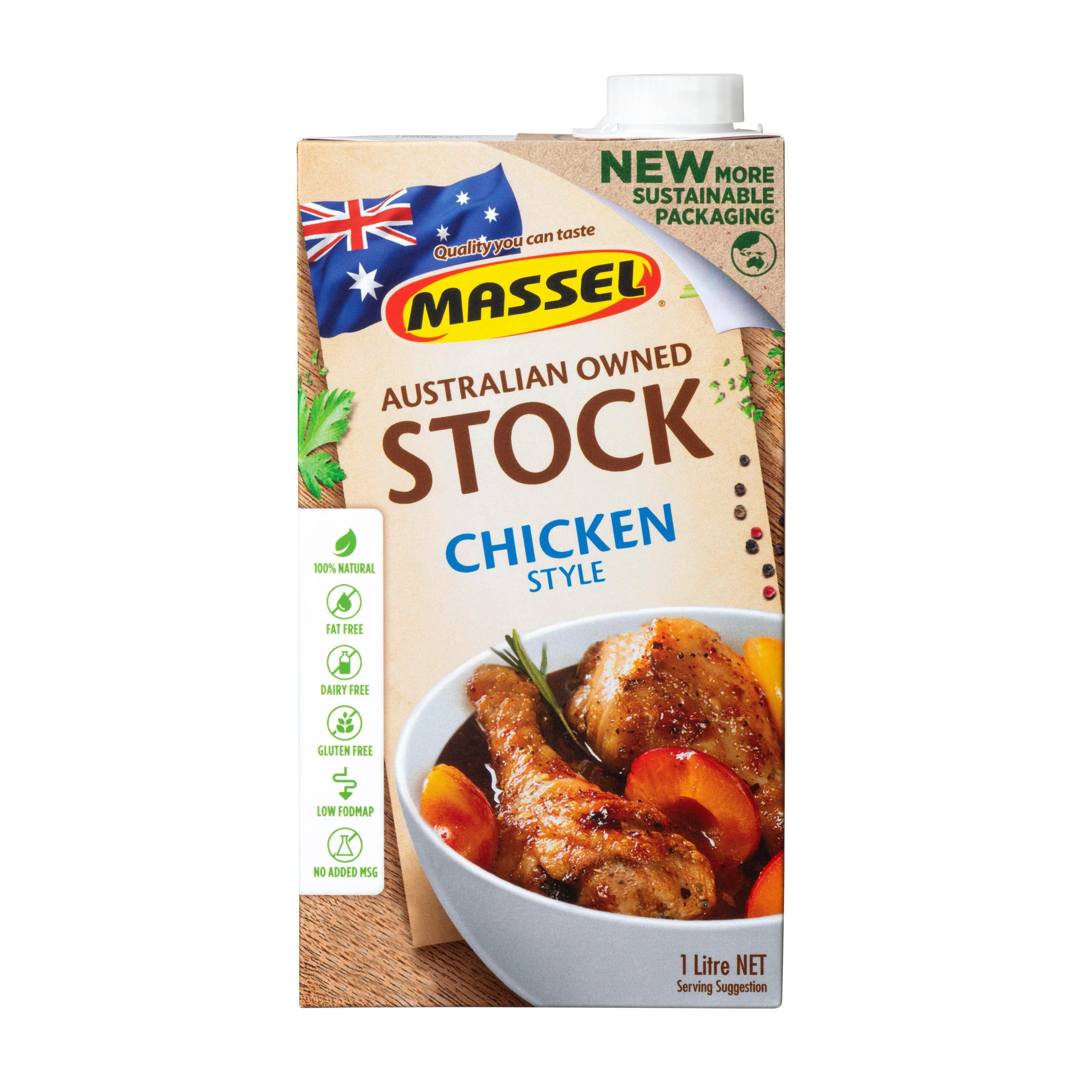 Massel Chicken Flavour Liquid Stock, No Garlic, No Onion (1L)