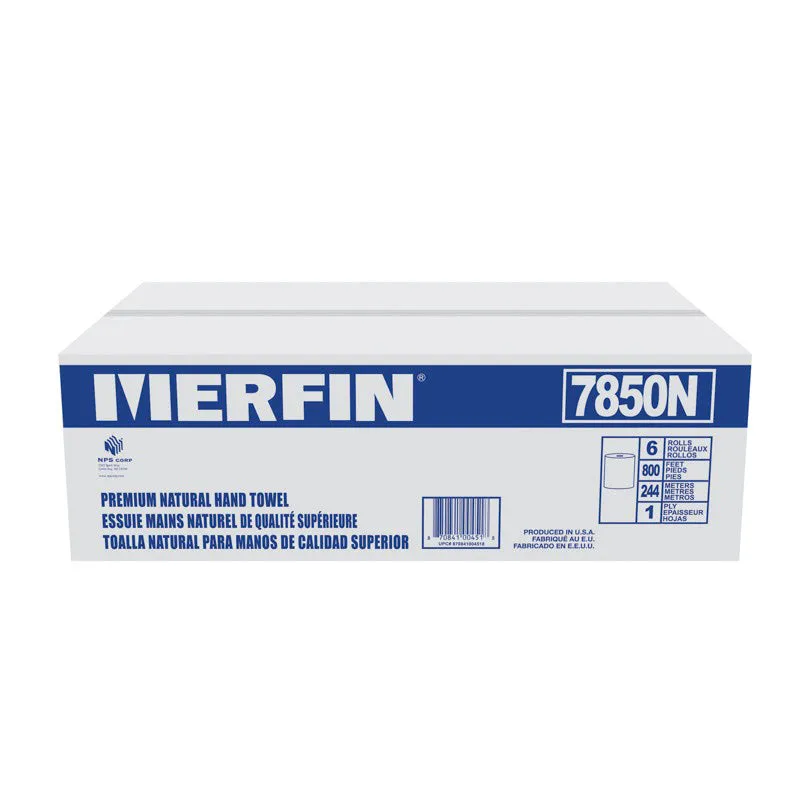 Merfin® Exclusive #7850N Natural Paper Roll Towel (7.5” x 800’) - 6 Rolls