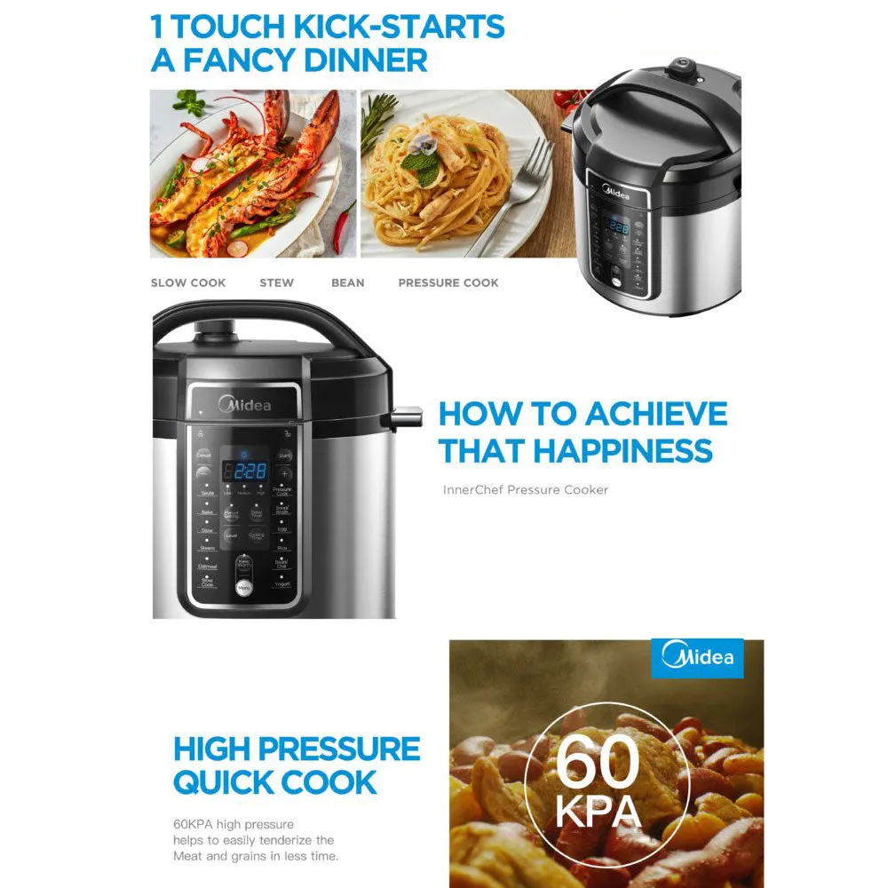 Midea 5.7L Pressure Cooker 12 Programs 9-In-1 Safety Features High-Pressure Quick Cook