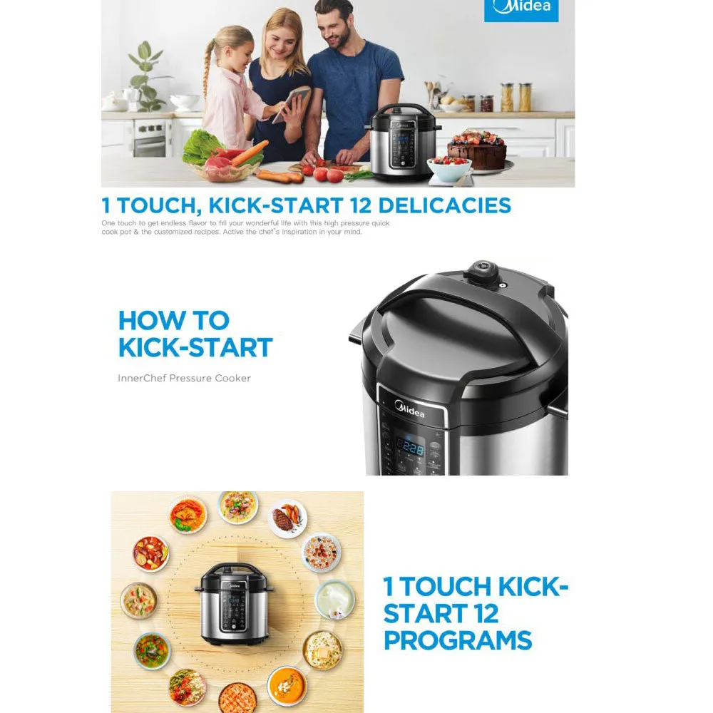 Midea 5.7L Pressure Cooker 12 Programs 9-In-1 Safety Features High-Pressure Quick Cook