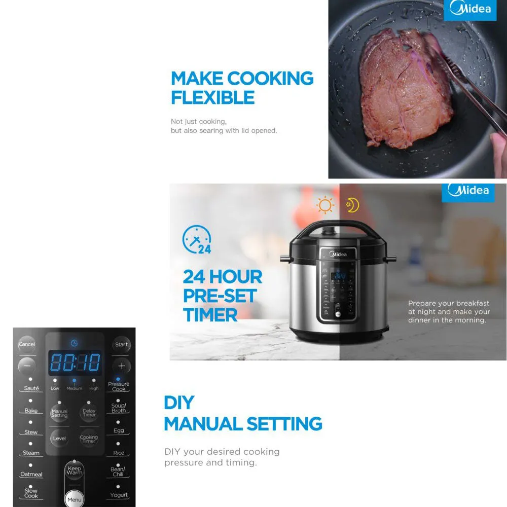 Midea 5.7L Pressure Cooker 12 Programs 9-In-1 Safety Features High-Pressure Quick Cook