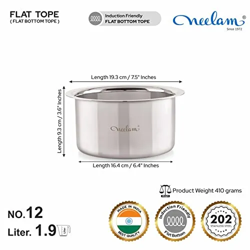 Neelam Home Puff Stainless Steel 12 22G Flat Bottom Tope, 1950 Ml, Silver