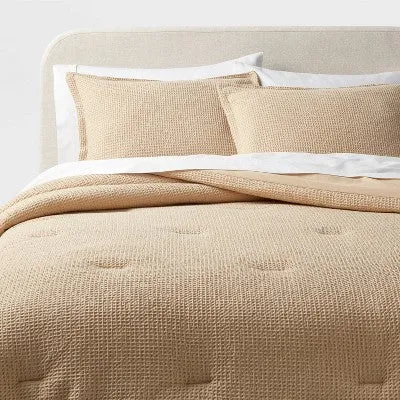 New - Twin/Twin Extra Long Washed Waffle Weave Comforter and Sham Set Horseradish - Threshold