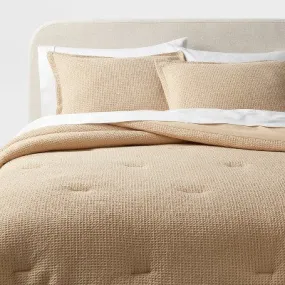 New - Twin/Twin Extra Long Washed Waffle Weave Comforter and Sham Set Horseradish - Threshold