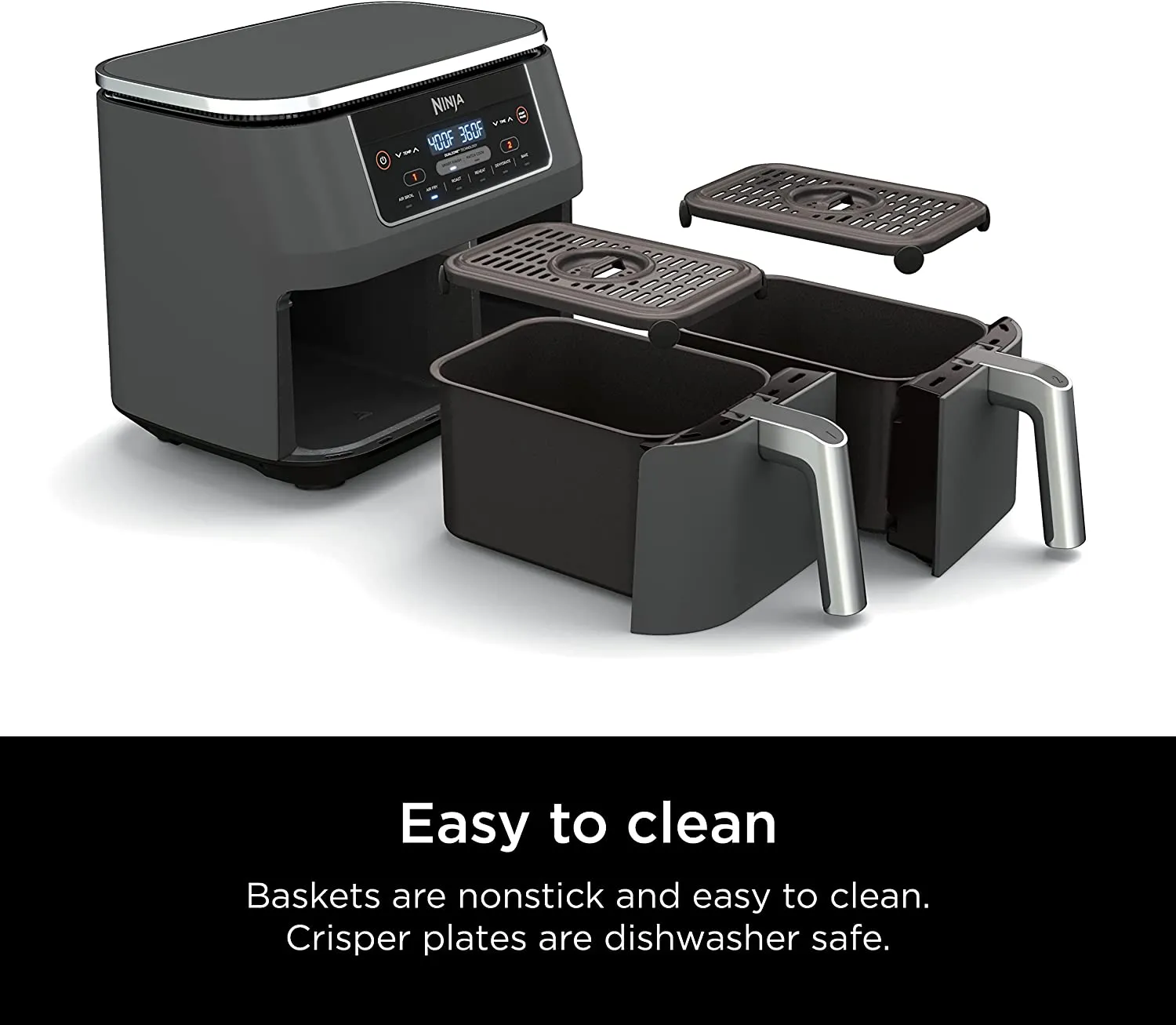 Ninja DZ201 Foodi 8 Quart 6-in-1 DualZone 2-Basket Air Fryer with 2 Independent Frying Baskets, Match Cook & Smart Finish to Roast, Broil, Dehydrate & More for Quick, Easy Meals (DZ201)