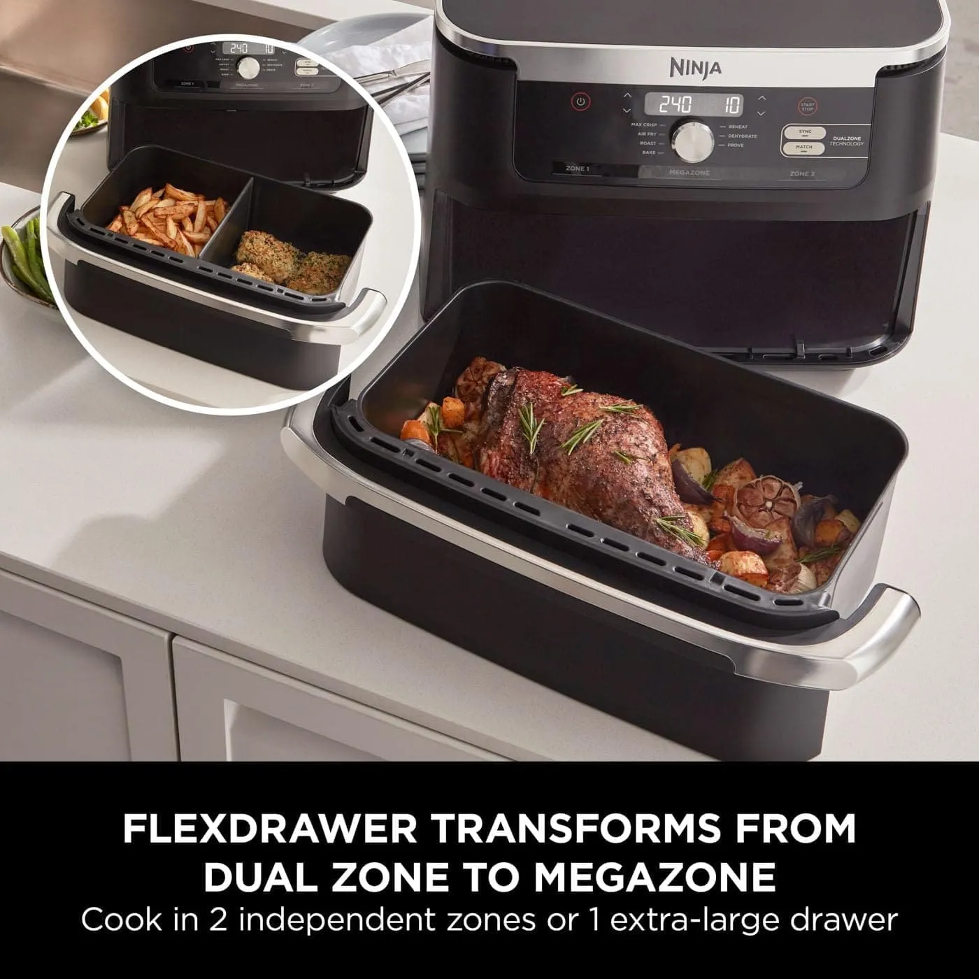 Ninja Foodi FlexDrawer Air Fryer AF500UK - 7-in-1, Dual Zone with Removable Divider, 10.4L Capacity, Non-Stick, Dishwasher Safe, Black