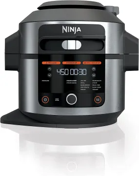 Ninja OL501 Foodi 6.5 Qt. 14-in-1 Pressure Cooker Steam Fryer with SmartLid, that Air Fries, Proofs & More, with 2-Layer Capacity, 4.6 Qt. Crisp Plate & 25 Recipes, Silver/Black