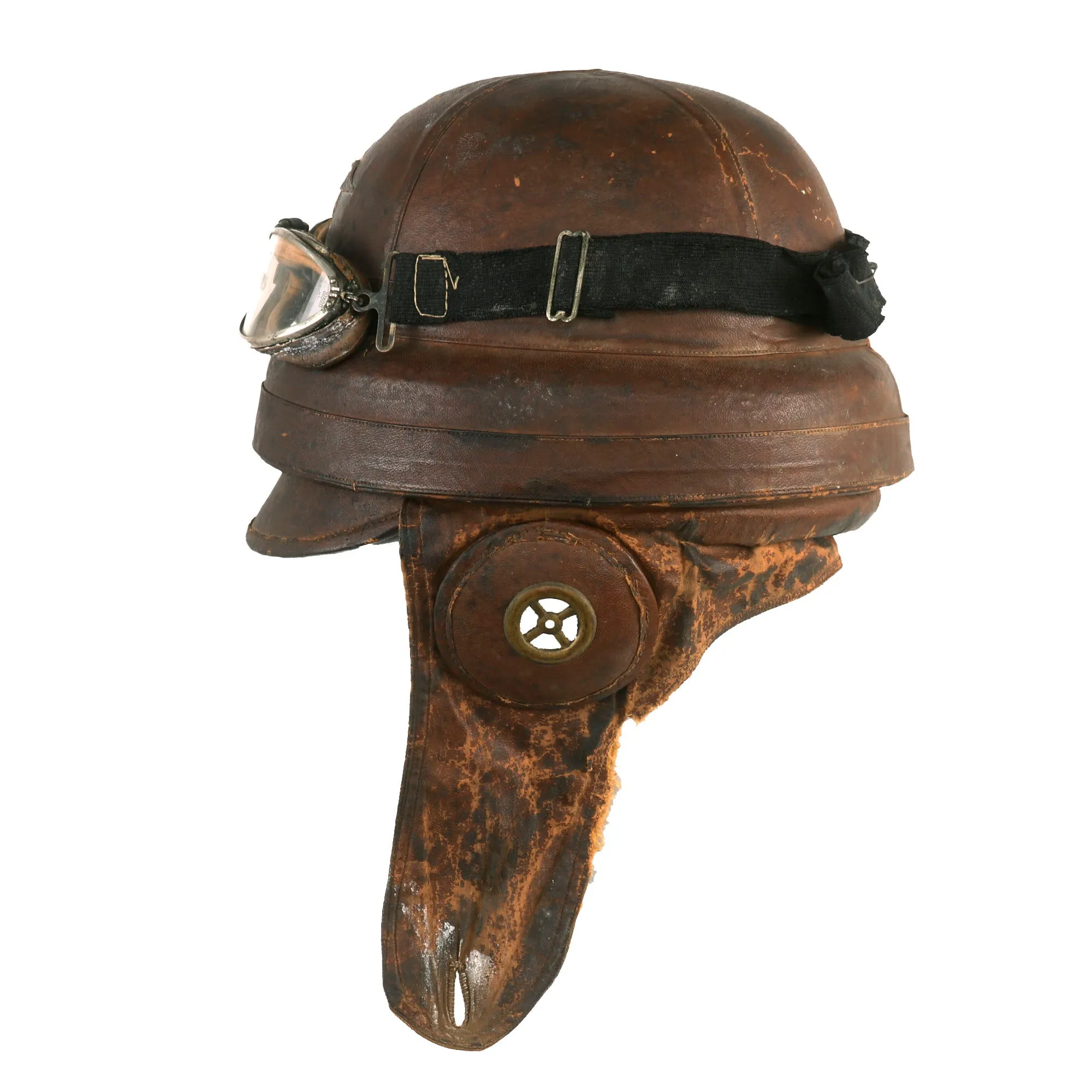 Original French WWI Armée de l'Air Air Force Roold Aviation Crash Helmet With Original Period Applied Insignia, Correct Ear Pieces, Intact Label and Goggles - Casque d’Aviateur