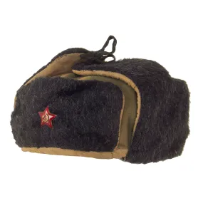 Original Soviet WWII Ushanka Winter Cap With Two Piece Cap Insignia