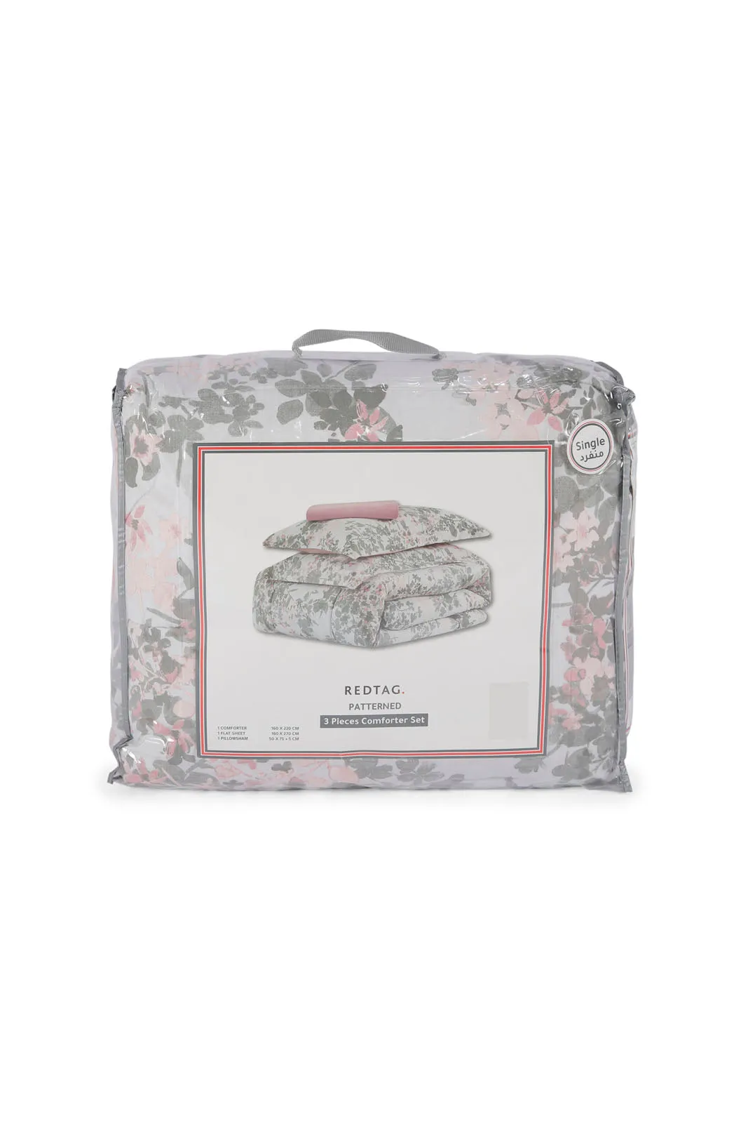 Pink 3 Piece Floral Comforter Set (Single Size)