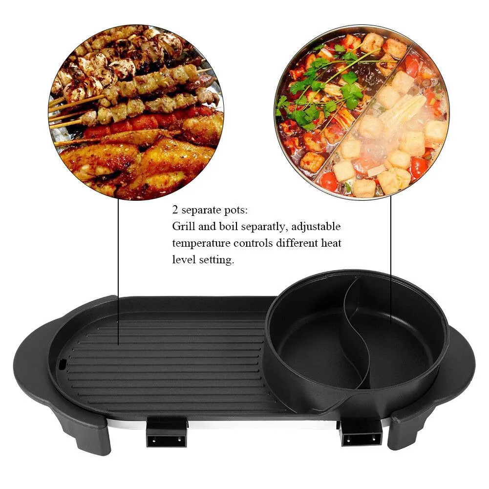 Portable Grill 2 in 1 Electric Barbecue Grill Smokeless Indoor Grill