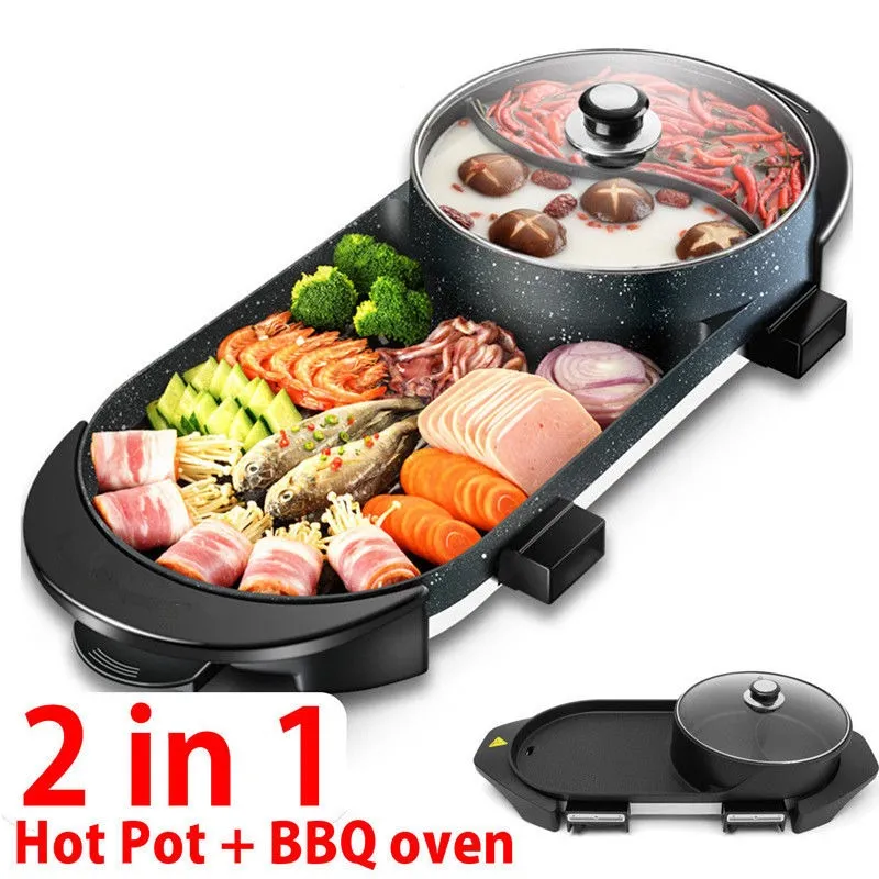 Portable Grill 2 in 1 Electric Barbecue Grill Smokeless Indoor Grill