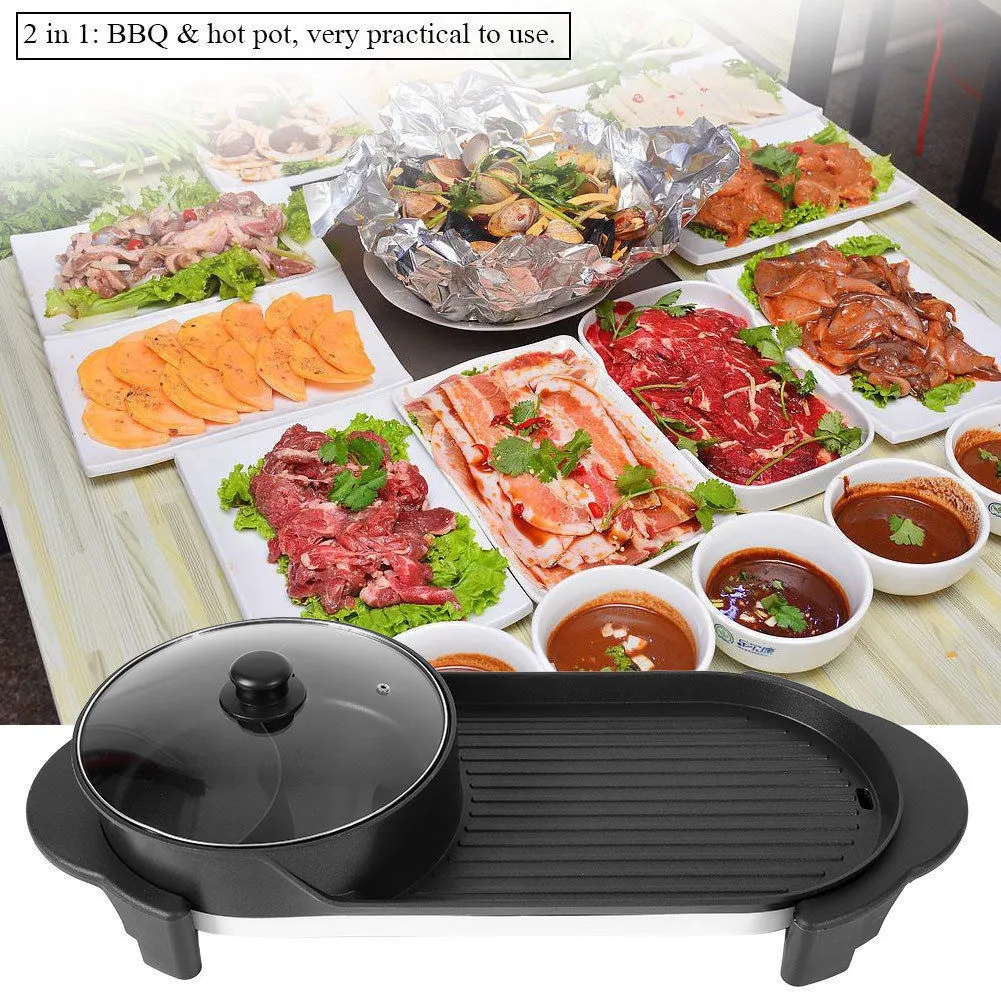 Portable Grill 2 in 1 Electric Barbecue Grill Smokeless Indoor Grill