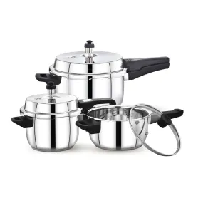 Praylady Stainless Steel 2 LTR, 3 LTR. and 5 LTR. Pressure Cooker Combo