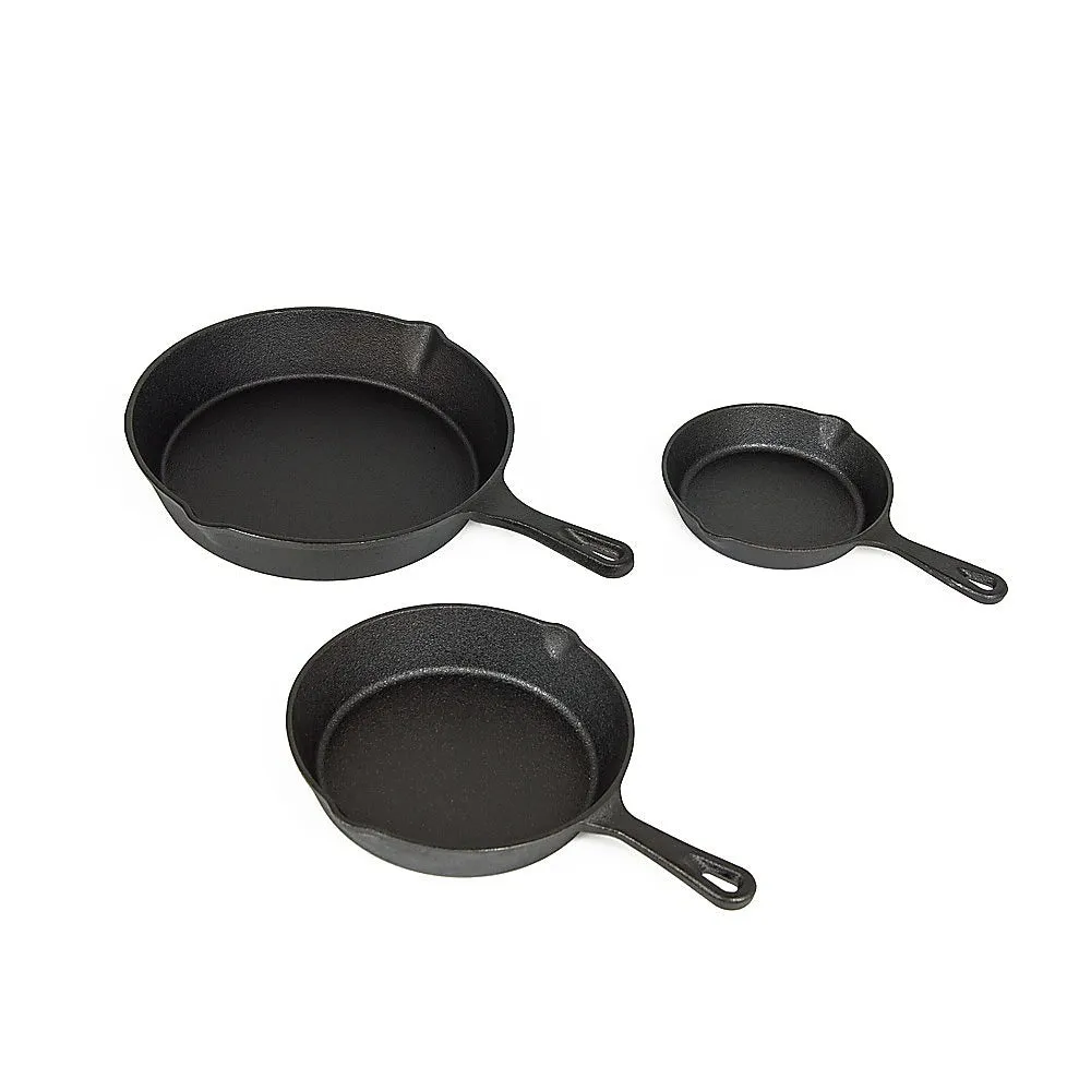 Pre-Seasoned Cast Iron Skillet Set, 3 Pcs, Heavy-Duty, Even Heating