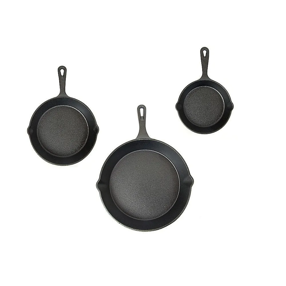 Pre-Seasoned Cast Iron Skillet Set, 3 Pcs, Heavy-Duty, Even Heating