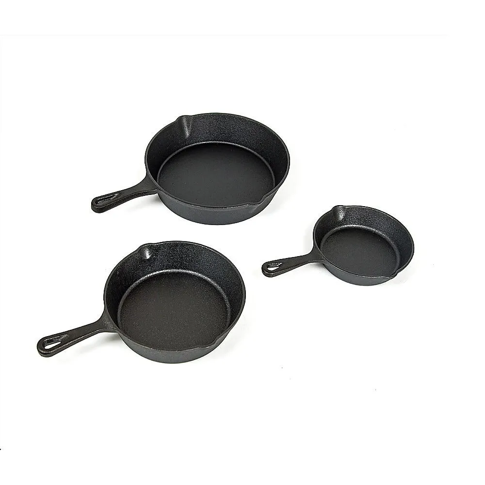 Pre-Seasoned Cast Iron Skillet Set, 3 Pcs, Heavy-Duty, Even Heating