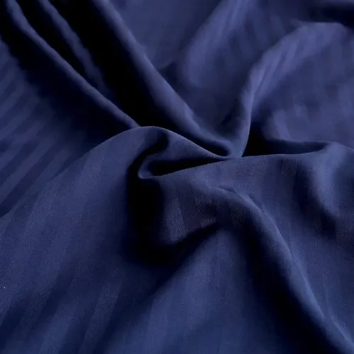 Premium Single size 4-piece bed linen, satin striped, dark blue color.