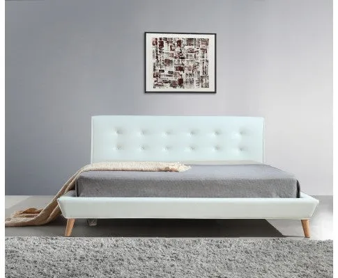 PU Leather King Bed Frame and Button Tufted Headboard - White