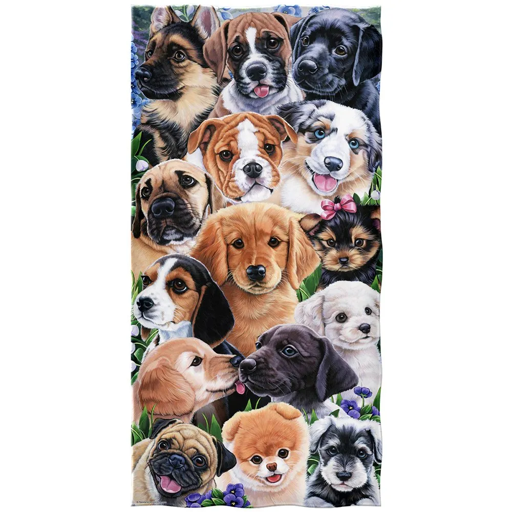 Puppy Collage Super Soft Plush Cotton Beach Bath Pool Towel by Jenny