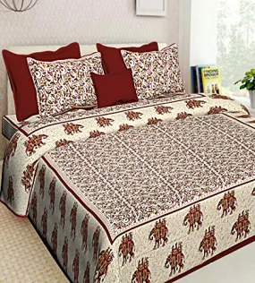 PYAARA PRINTS® Rajasthani Jaipuri Traditional Printed -100% Pure Cotton -King Size Double Bed Bedsheet with 2 Zipper Pillow Cover-Chadar| (90X108 inches) (Maroon)