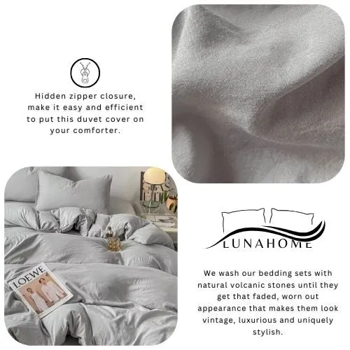 Queen size 6 Pieces bedding Set, Washable Cotton Light Grey  Color.