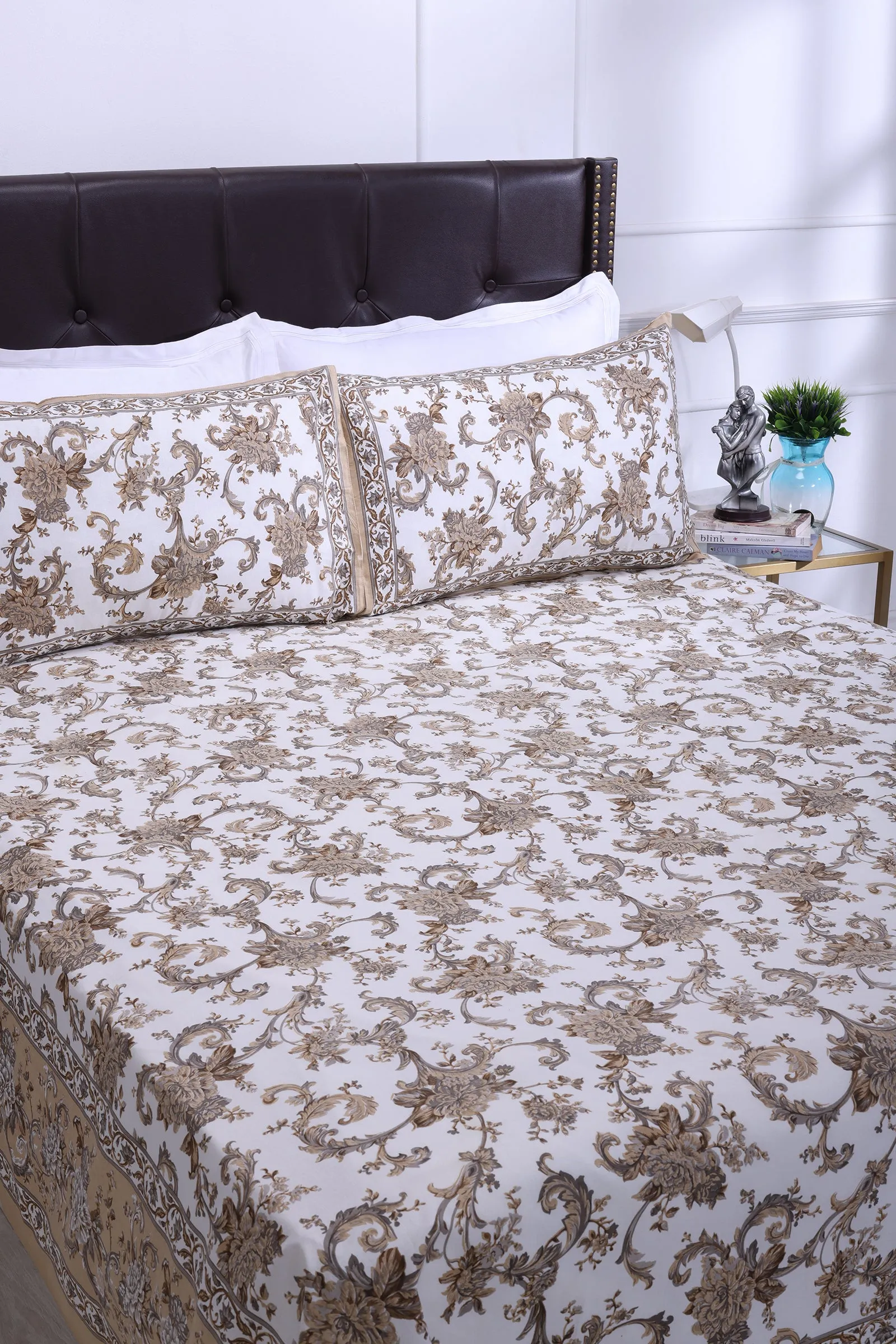 Rama Victoria Jaal Beige Cotton Bedsheet