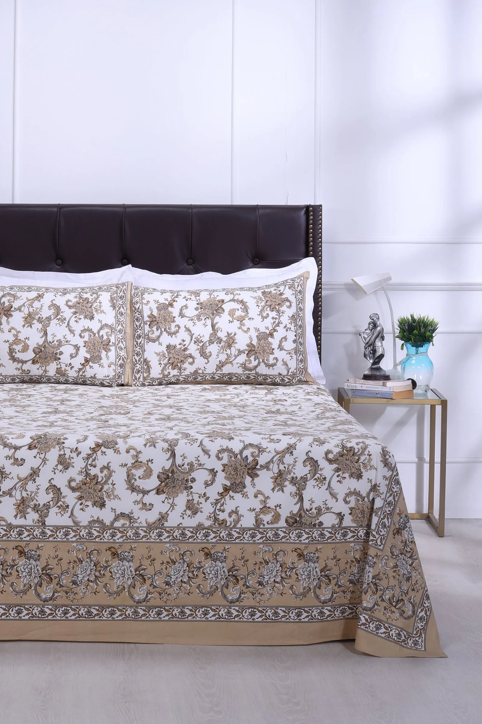 Rama Victoria Jaal Beige Cotton Bedsheet