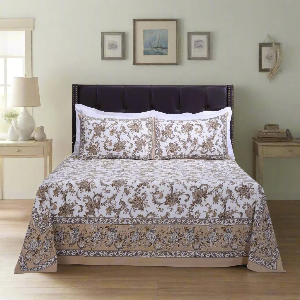 Rama Victoria Jaal Beige Cotton Bedsheet