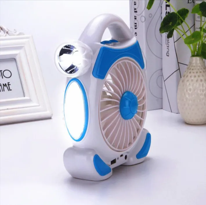 Rechargeable Desktop Fan With Light 2 Cob And 5W Led Light Fa-1988 Blue