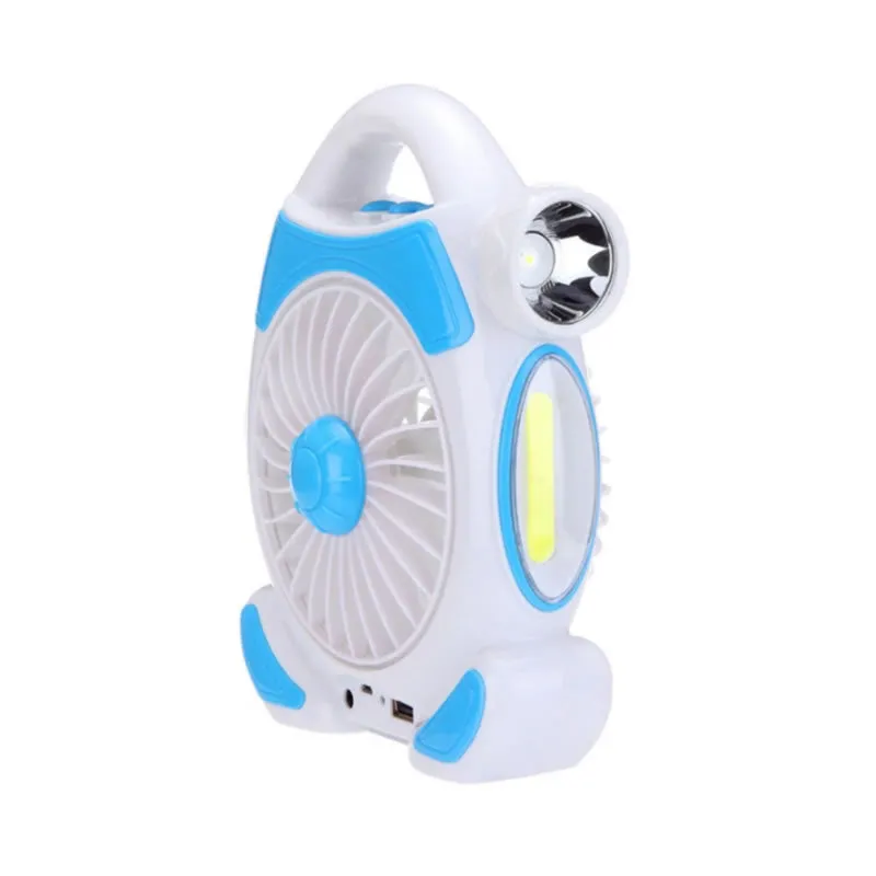 Rechargeable Desktop Fan With Light 2 Cob And 5W Led Light Fa-1988 Blue