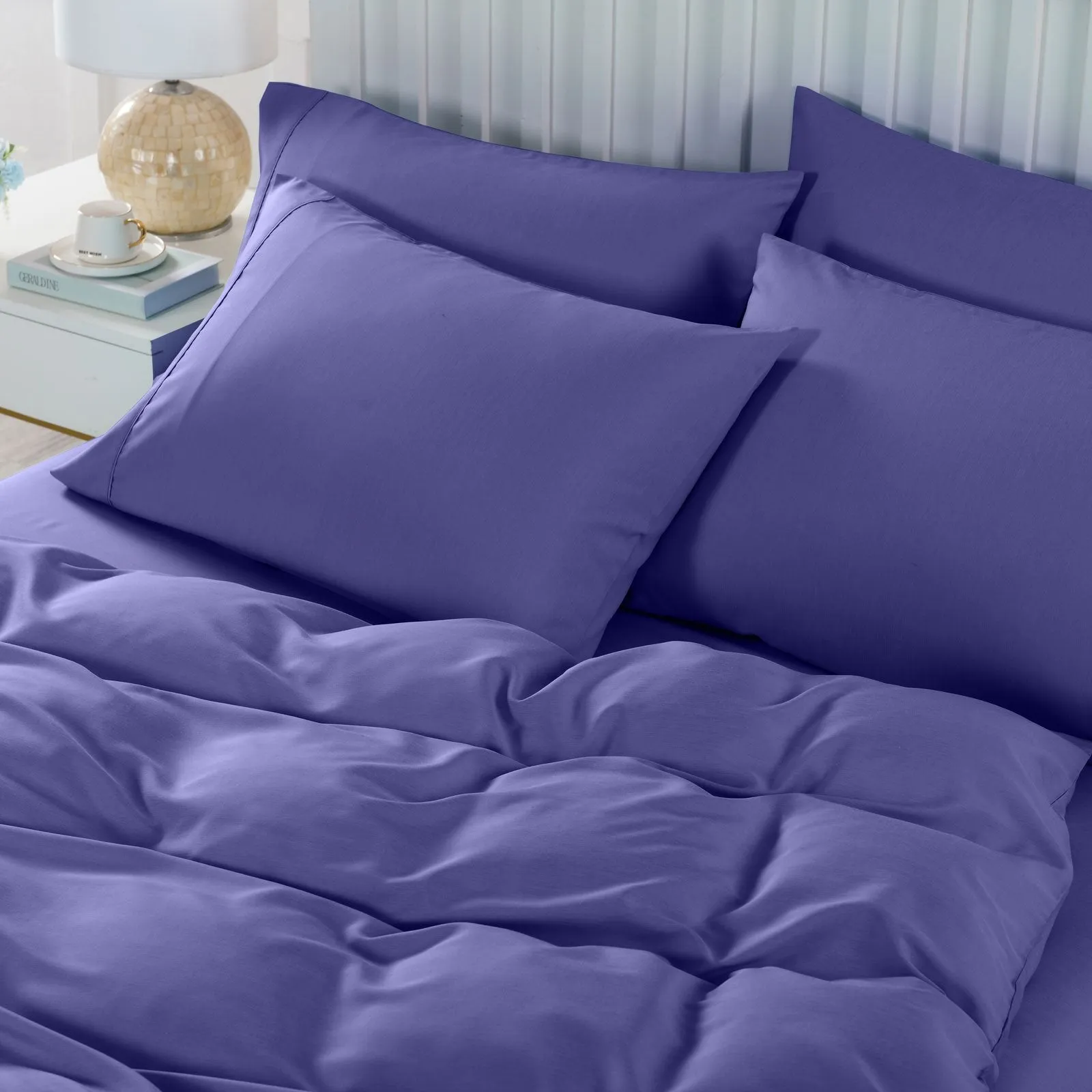 Royal Comfort 2000TC 6 Piece Bamboo Sheet & Quilt Cover Set Cooling Breathable Queen Royal Blue