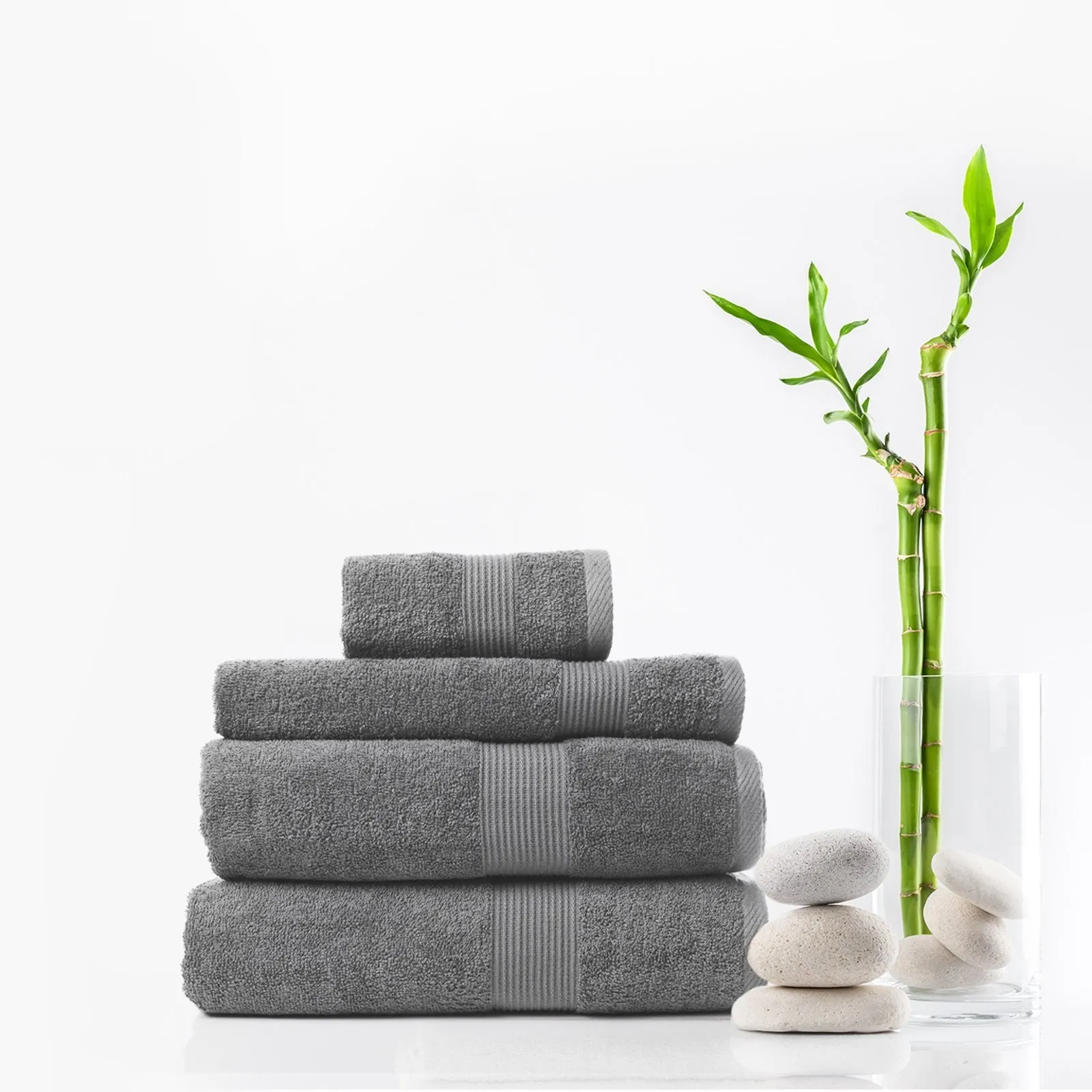 Royal Comfort 4 Piece Cotton Bamboo Towel Set 450GSM Luxurious Absorbent Plush Charcoal